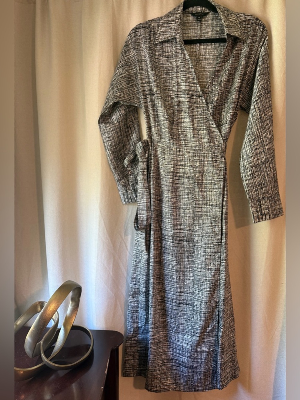 Banana Republic Black and White Long-Sleeve Wrap Dress